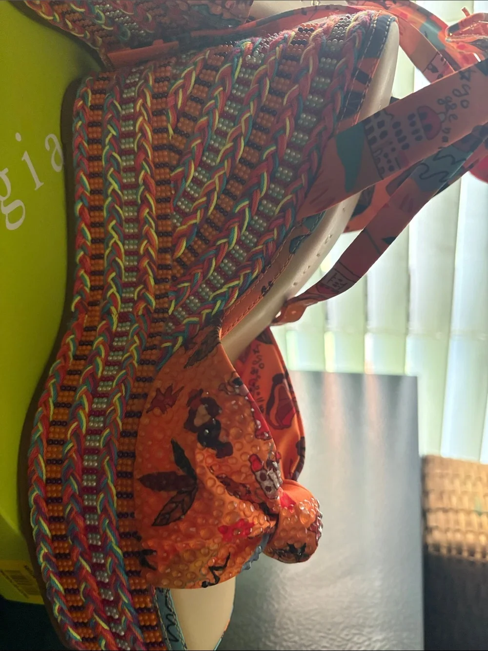 Gianni Bini Orange Multicolor Patterned Wedge Sandals